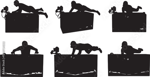 Black Solid Aquascaping Creator Waterproof Camera Silhouettes Set of Six on White Background