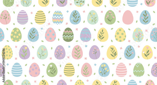 Seamless pattern with colorful easter eggs decorated with floral and geometric ornaments
