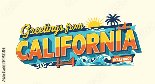 Greetings from California Vintage Retro Postcard Style Design