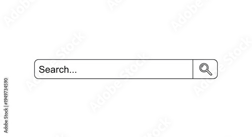 Clean and simple web search bar graphic with a magnifying glass icon and the word search written inside for user interface design.