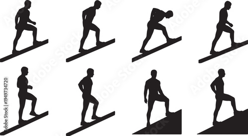 Black Solid Backward Incline Walking Silhouettes Set of Six on White Background