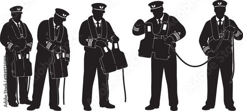 Black Solid Captain Fastening Life Jacket Set of Six