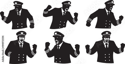 Black Solid Captain Hands In Pockets Set of Six