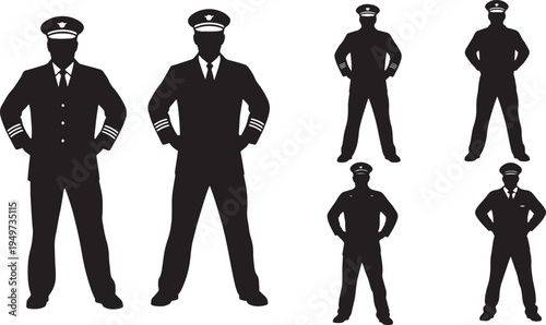 Black Solid Captain Hands On Hips Akimbo Set of Six