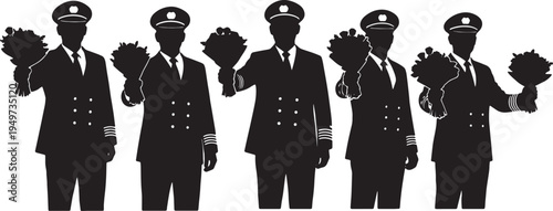 Black Solid Captain Holding Flowers Gift Set of Six