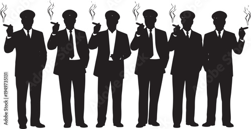 Black Solid Captain Holding Cigar Smoke Set of Six