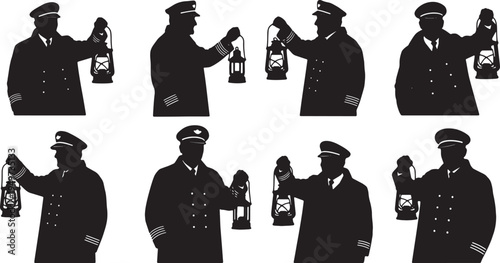 Black Solid Captain Holding Lantern Lamp Set of Six