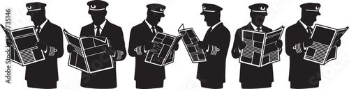 Black Solid Captain Holding Newspaper Read Set of Six