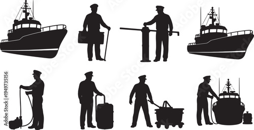 Black Solid Captain Holding Rope Line Set of Six