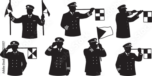Black Solid Captain Holding Signal Flags Set of Six