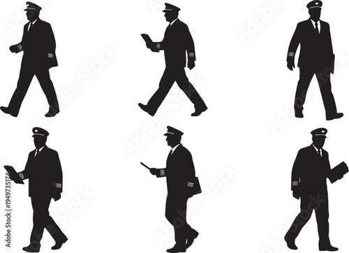 Black Solid Captain Holding Stack Papers Set of Six