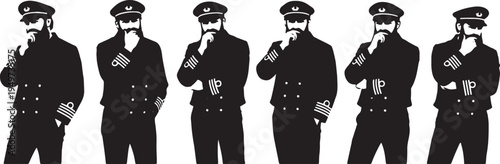 Black Solid Captain Holding Telescope View Set of Six