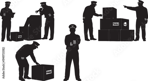 Black Solid Captain Inspecting Cargo Freight Set of Six