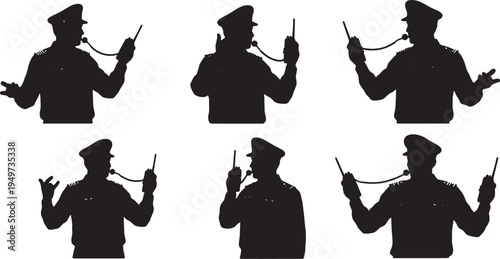 Black Solid Captain Using Radio Communication Set of Six