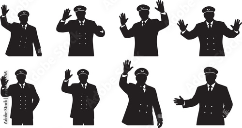 Black Solid Captain Waving Hello Goodbye Set of Six