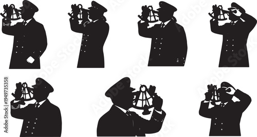 Black Solid Captain Using Sextant Tool Set of Six