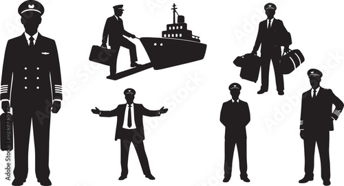 Black Solid Captain With Luggage Briefcase Set of Six