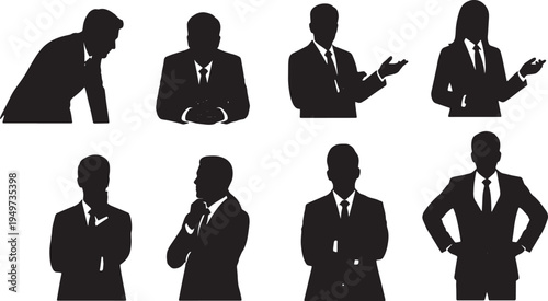 Black Solid Career Goals Presentation Silhouettes Set of Six on White Background