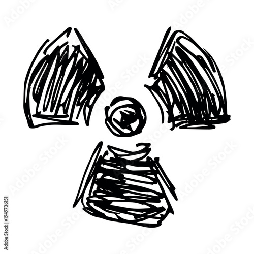 Hand drawn radiation sign Nuclear radiation hazard symbol Radioactive danger warning sign clipart in doodle style Nuclear safety Radioactive waste Single element for print, web, design, decor
