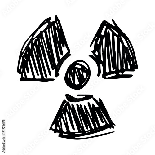 Hand drawn radiation sign Nuclear radiation hazard symbol Radioactive danger warning sign clipart in doodle style Nuclear safety Radioactive waste Single element for print, web, design, decor