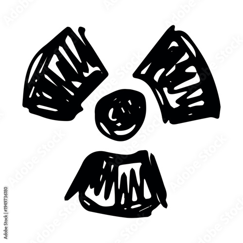 Hand drawn radiation sign Nuclear radiation hazard symbol Radioactive danger warning sign clipart in doodle style Nuclear safety Radioactive waste Single element for print, web, design, decor