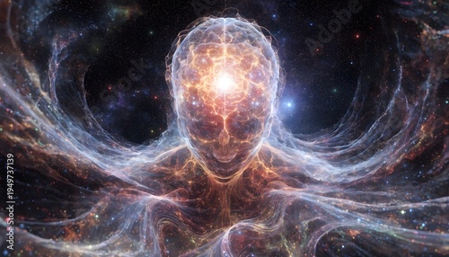 Cosmic human figure made of neural networks in space