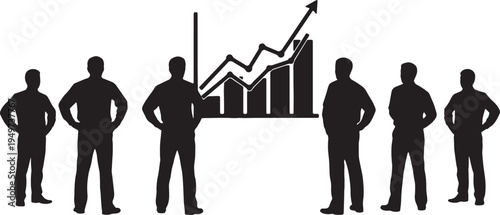 Black Solid Businessmen Observing Data Chart Silhouettes Set of Six on White Background
