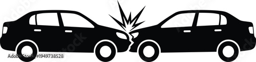 Car crash collision silhouettes, two vehicles accident impact traffic safety insurance damage road incident vector illustration icon
