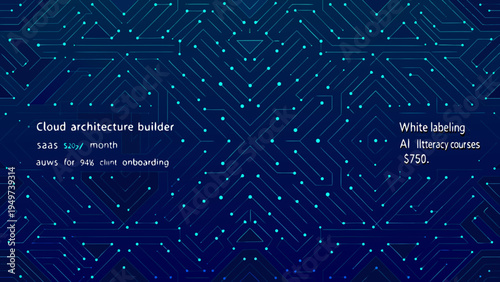 Abstract blue circuit board pattern with text overlay about cloud services
