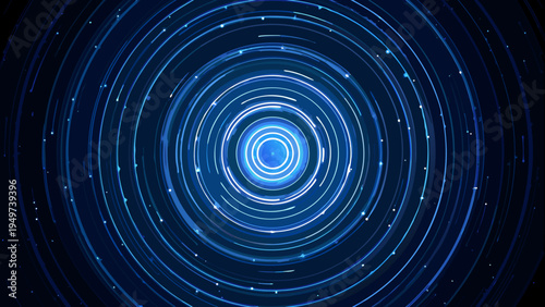 Abstract swirling blue light patterns forming concentric circles and a bright center