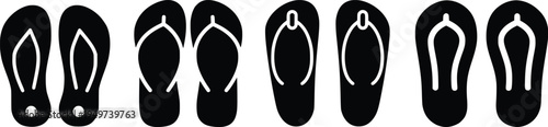 Summer Flip Flops Sandals Silhouette Set – Beach Slippers Footwear Collection Black Minimal Vector Icons