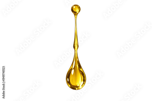 Golden liquid drop dripping with transparent background