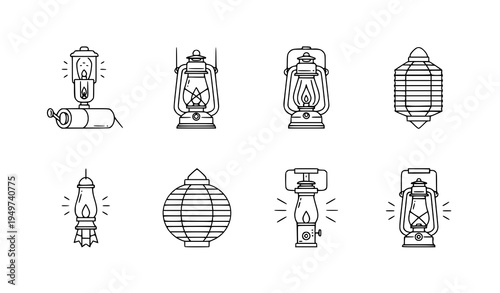 Photos Lantern lighting icons hurricane camping paper lantern vector