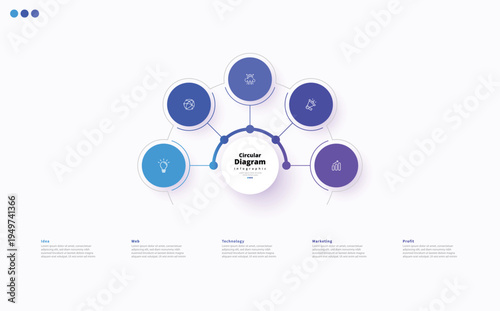 Modern minimalist, elegant, clean, circular steps, editable infographic design template