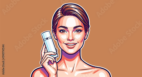 Blank makeup primer held by adult with white sticker border