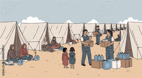 Humanitarian Aid Relief Efforts and Support for Displaced People in a Camp Setting