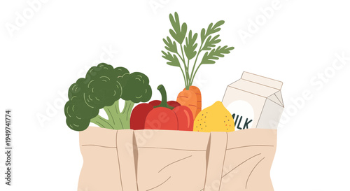 Fresh groceries in eco-friendly reusable canvas bag, promoting healthy eating and sustainable shopping