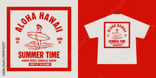 Hand-drawn Retro illustration of summer club, surfing Graphic Design for T shirt streetwear and urban style