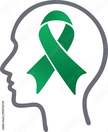 Minimalist Human Head Green Ribbon Vector