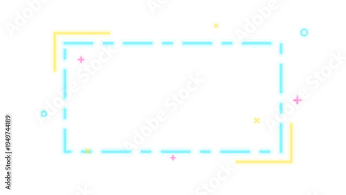 Glowing Neon Frame with Blue Dashed Lines and Yellow Border