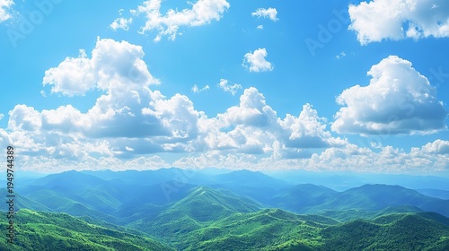 World environment day concept green mountains under blue sky clouds