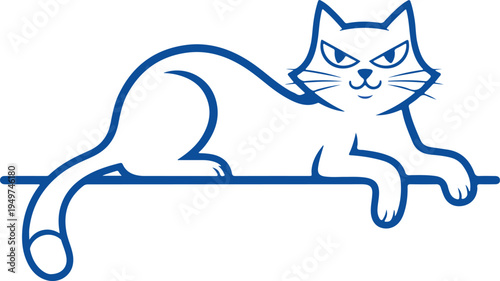 Blue line cat resting on a horizontal line feline animal
