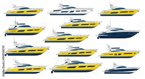 Luxury Motor Yacht Collection: Yellow and Blue Modern Designs