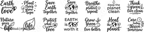 Earth Day Environmental Awareness Typography Bundle Nature Conservation Quotes for Sustainable Living