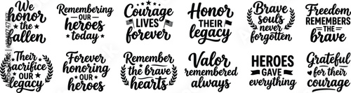 Patriotic Memorial Typography Collection Honoring Brave Heroes Sacrifice and Lasting Legacy