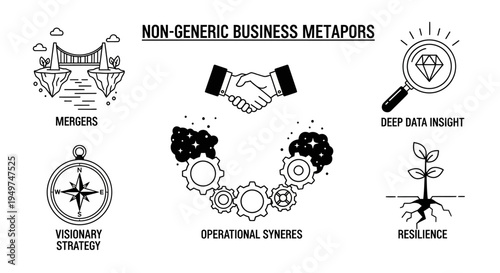 Business Strategy Gear Mechanism Metaphor Concept Icons