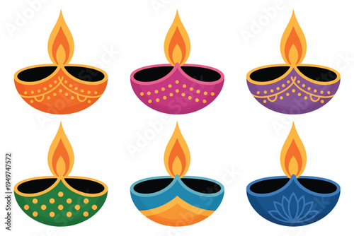 Diya lamp vector illustration, traditional oil lamp with flame representing Diwali and Deepavali celebrations, symbolizing light, positivity, and Indian cultural festivities.