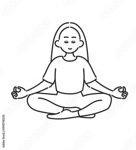 瞑想をする女性のイラスト　線画のみ