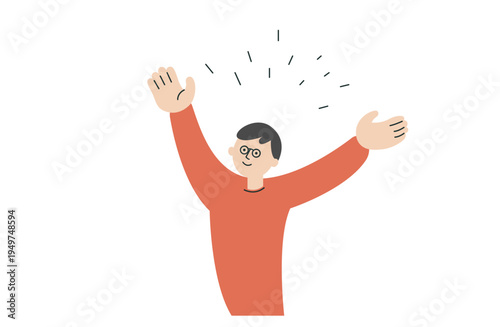 自己肯定や成功体験をイメージした晴れやかな表情で万歳をする男性のイラスト