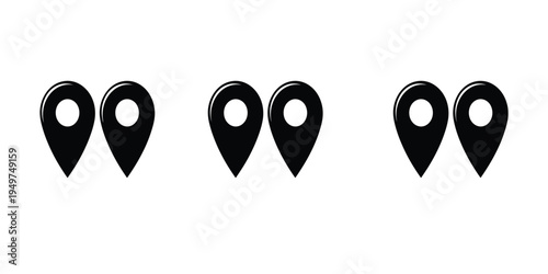 Three pairs of black map pin icons on a white background